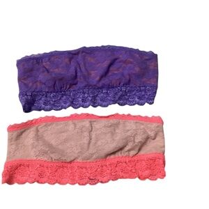 Bundle of 2, Victoria's Secret Lace Bandeau Tops - Purple and Coral, Large